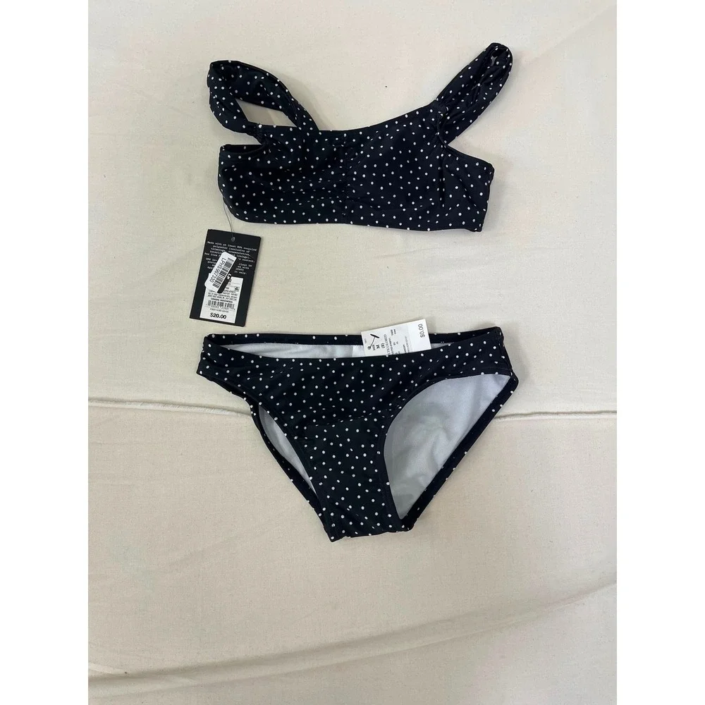 Art Class Girls Polka Dot Bikini Swim Bottom Black White Size M 8